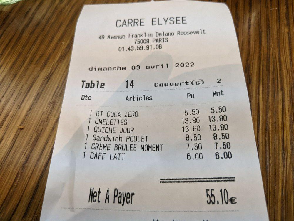 Menu at Le Carré Élysée pub & bar, Paris, 49 Av. Franklin Delano Roosevelt