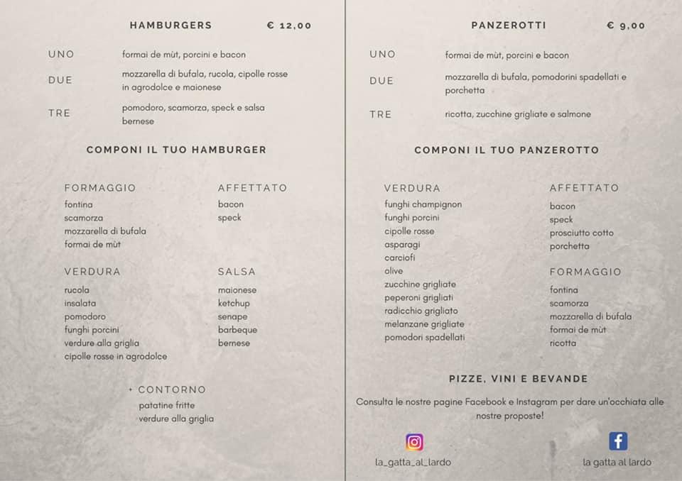 Menu at La gatta al lardo pizzeria, Verdello