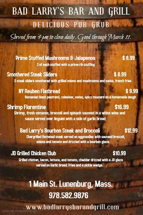 Menu at Bad Larry's Bar and Grill, Lunenburg