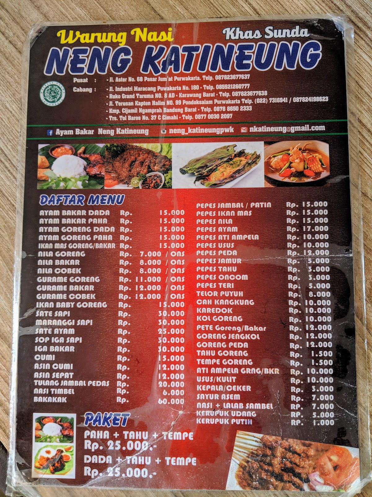 Menu At Ayam Bakar Neng Katineung Restaurant Purwakarta Gg Aster Iii