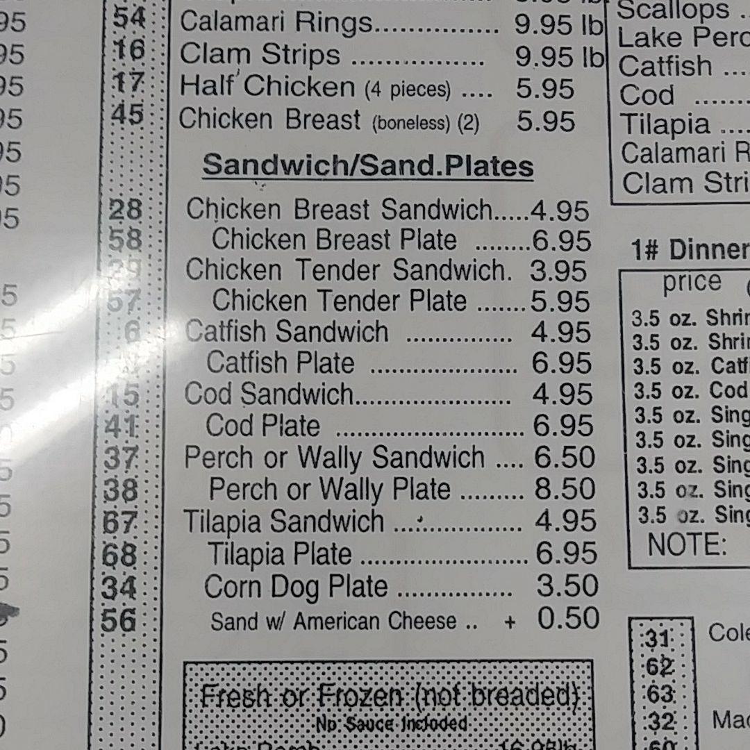 Menu at Johnson's Fish & Shrimp restaurant, Lake Station
