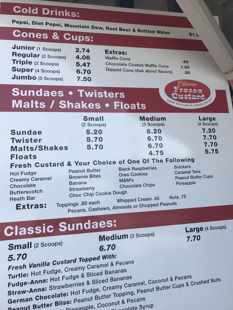 Menu at Classic Frozen Custard, Des Moines