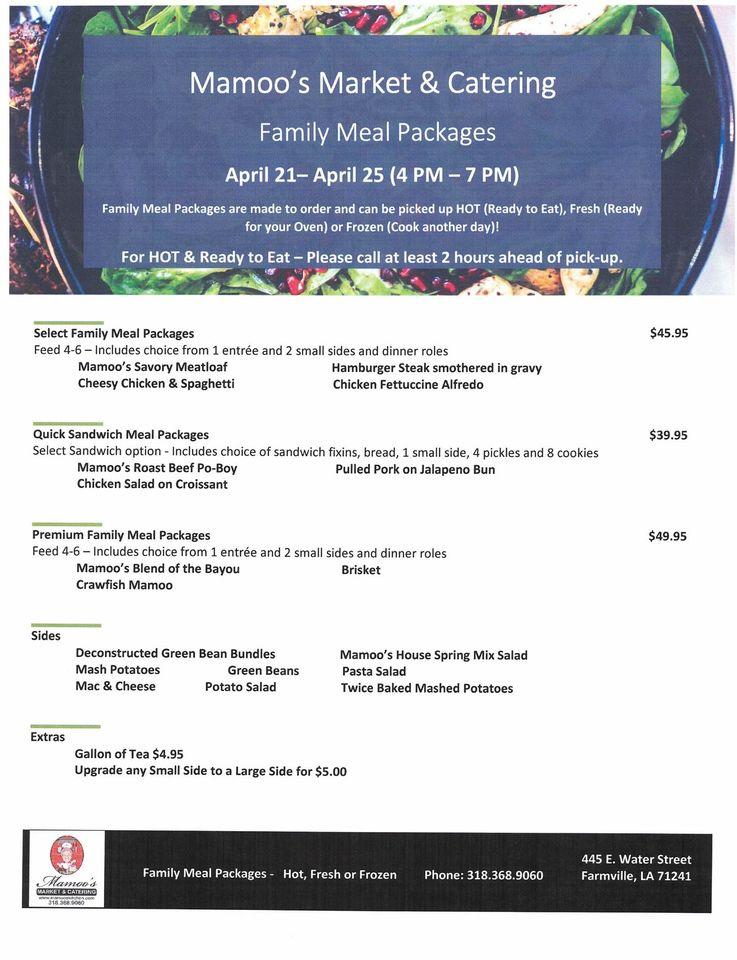Menu at Mamoo's Market & Catering restaurant, Farmerville