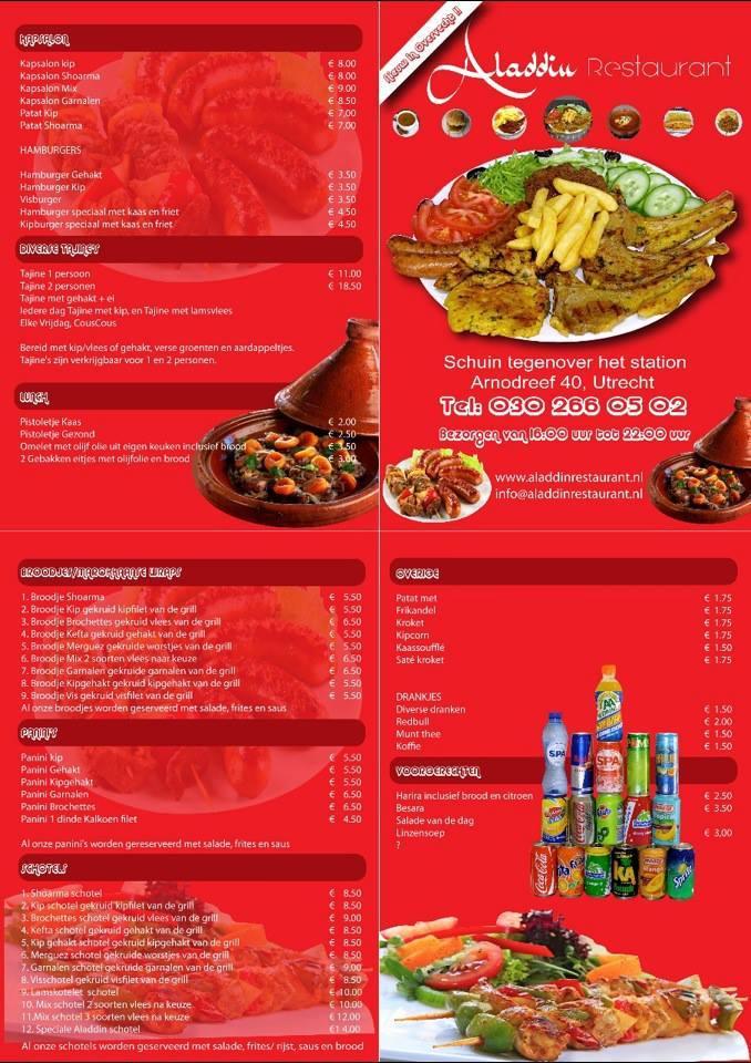 Menu at Aladdin Utrecht, Utrecht