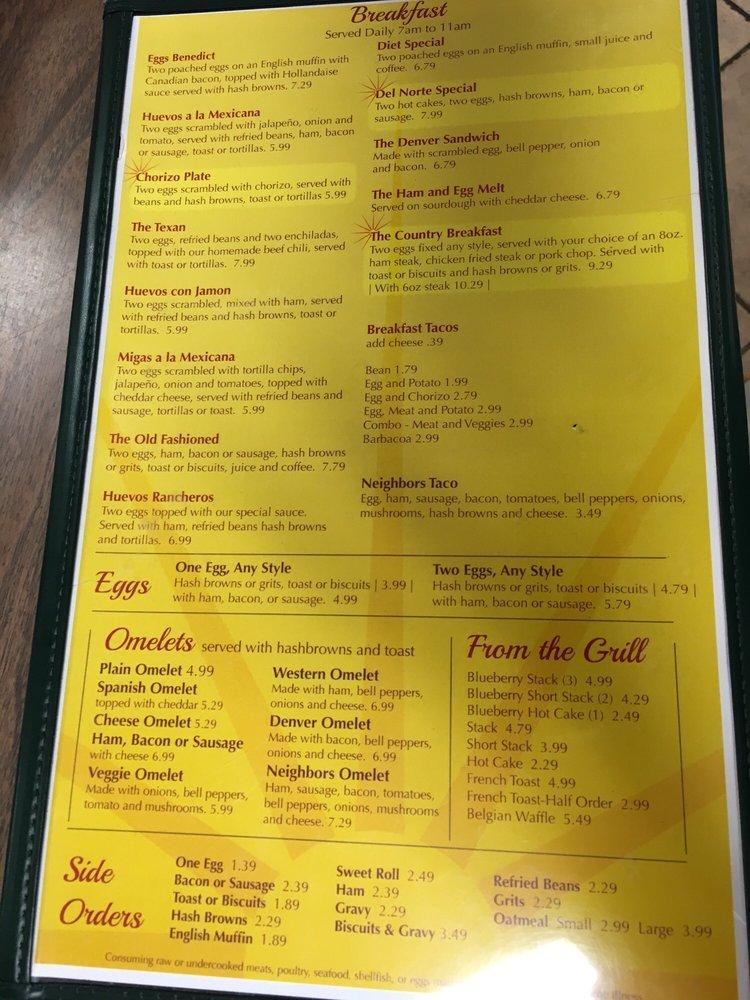 Menu At Del Norte Restaurant Kerrville