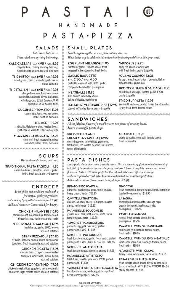 Menu at Pastaio Handmade Pasta•Pizza pizzeria, Port St. Lucie