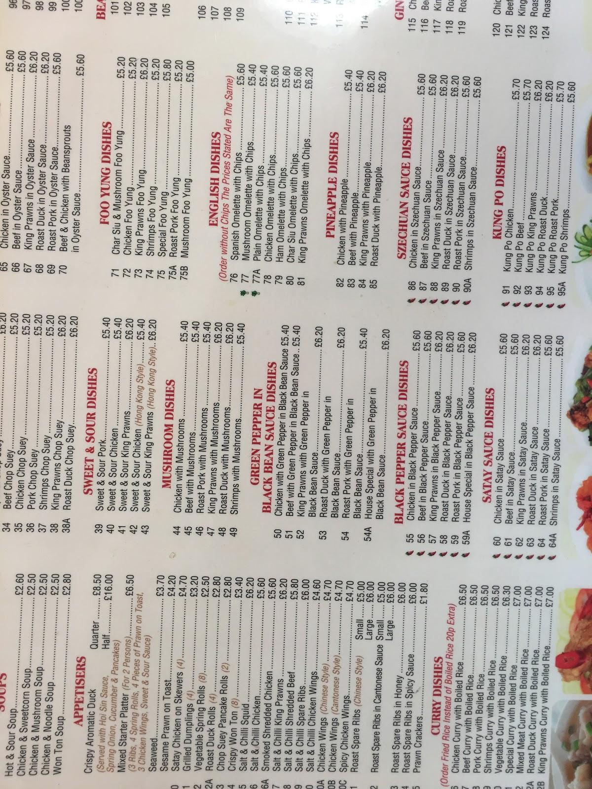Menu at Chop Suey House fast food, Nantwich