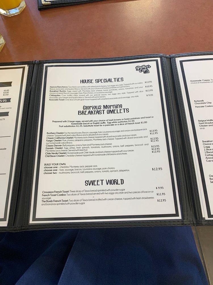 Menu at Brother's Cafe, Paso Robles