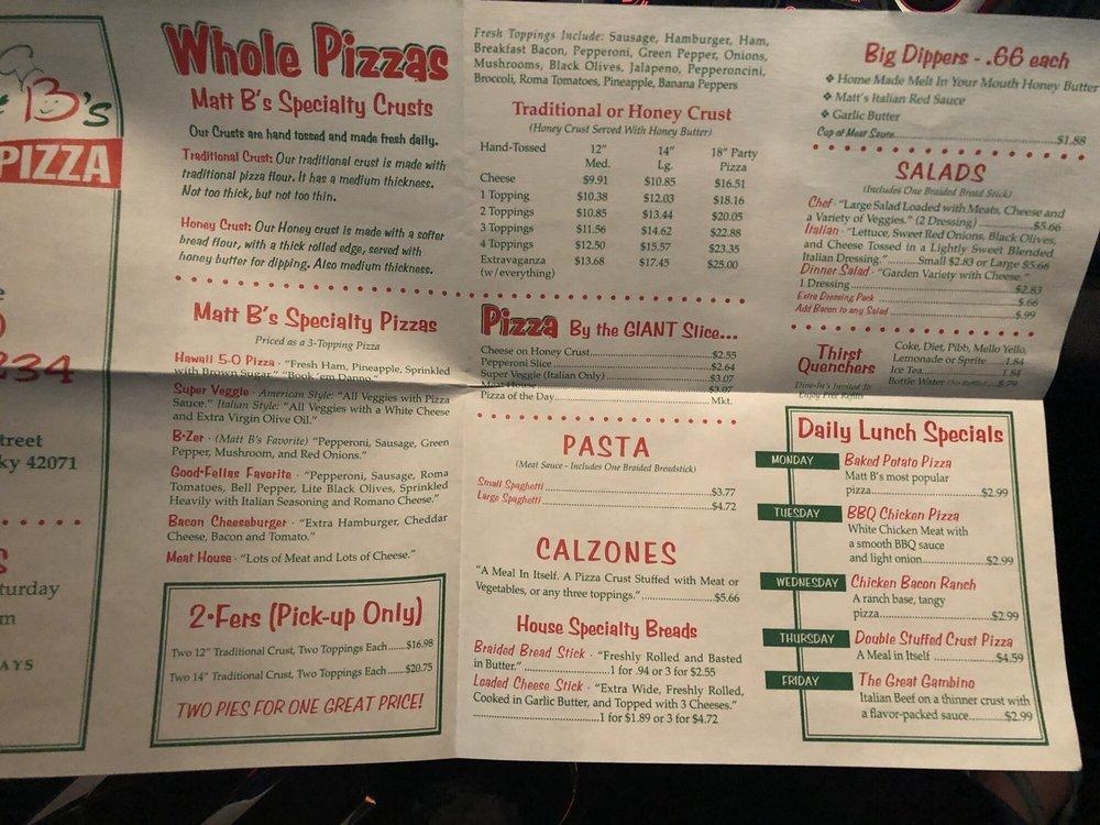 Menu At Matt B's Main Street Pizza Pizzeria, Murray