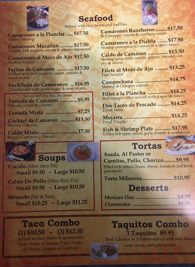 Menu at El Matador Authentic Mexican Food restaurant, Pasadena