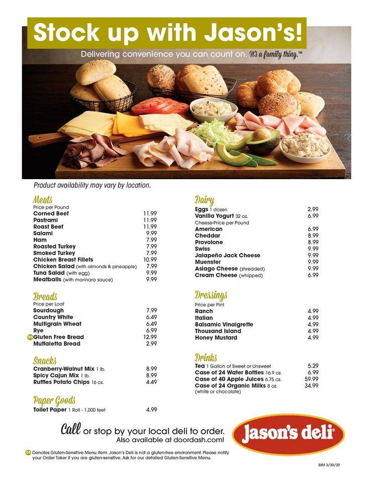 Menu at Jason's Deli restaurant, Corpus Christi, Saratoga Blvd Ste 200