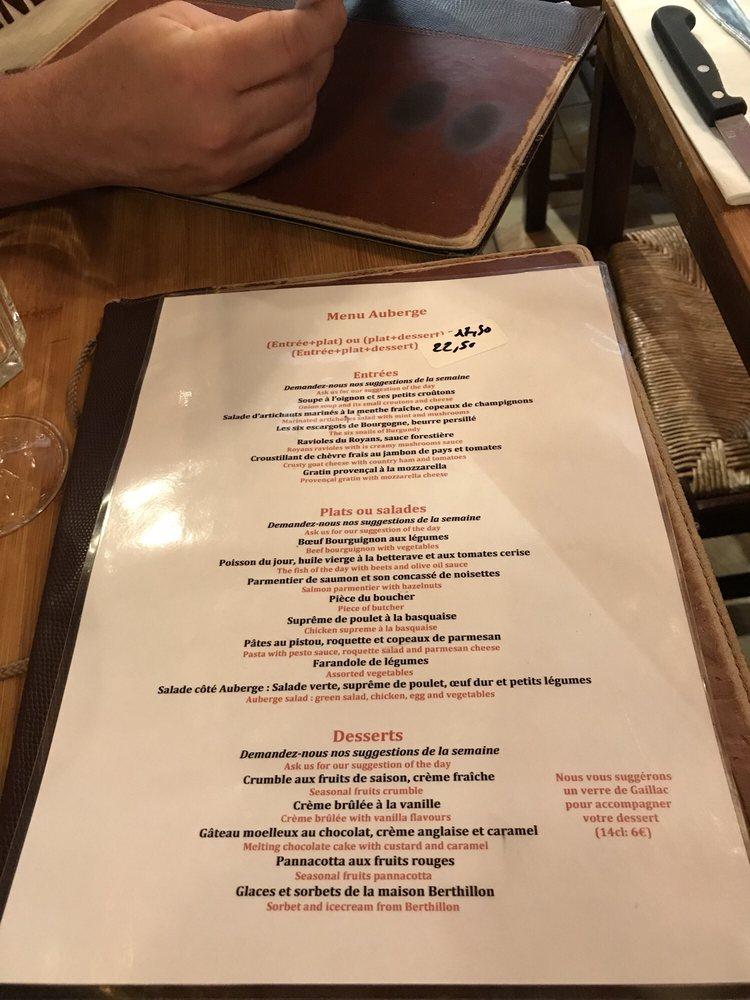 Menu at Auberge de la Reine Blanche restaurant, Paris