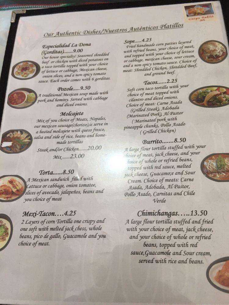 Menu at La Doña Authentic Mexican Taste restaurant Fairfield