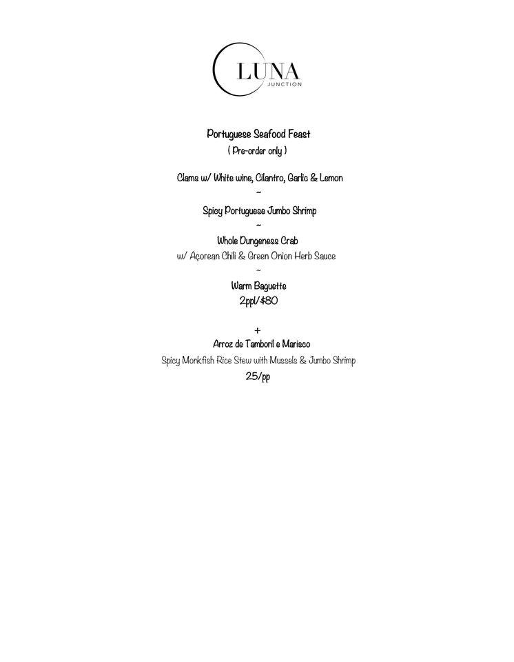 Menu at Luna Junction restaurant, Toronto