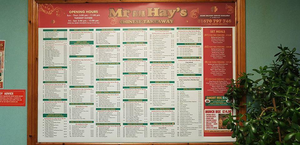 Menu at Mr Hays fast food, Blyth