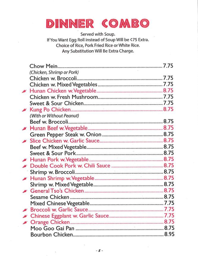 Menu at TINCHI HOUSE INC restaurant, Alden