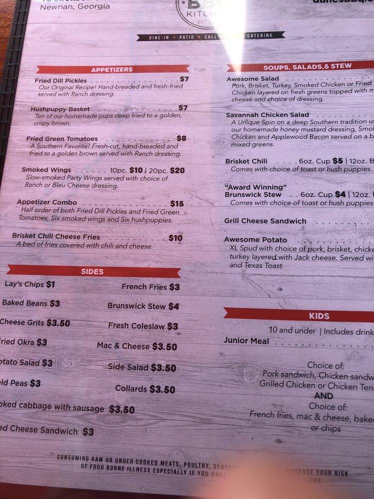 Menu at Dunc’s BBQ kitchen, Newnan