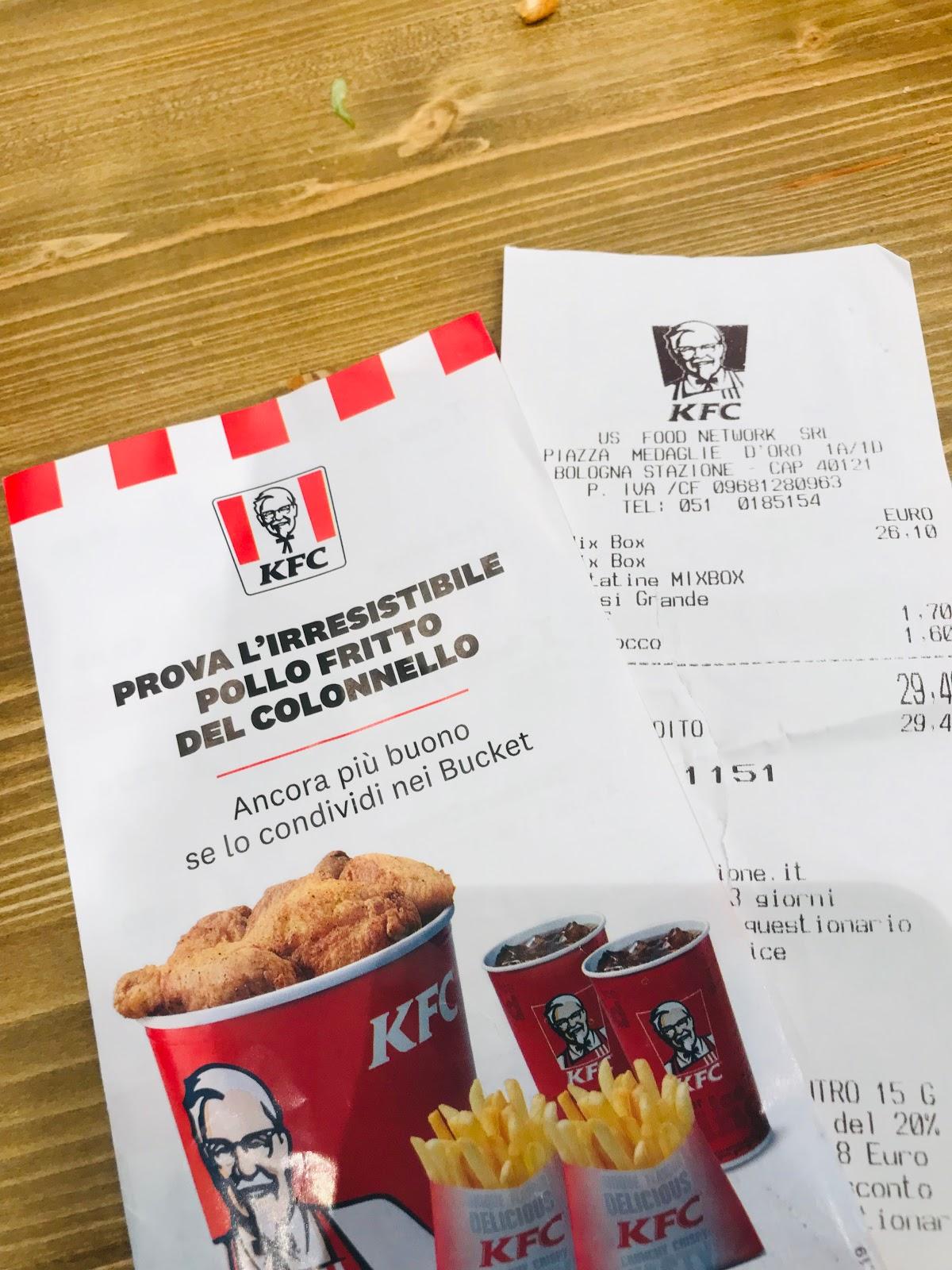 Speisekarte von KFC fast Food, Bologna