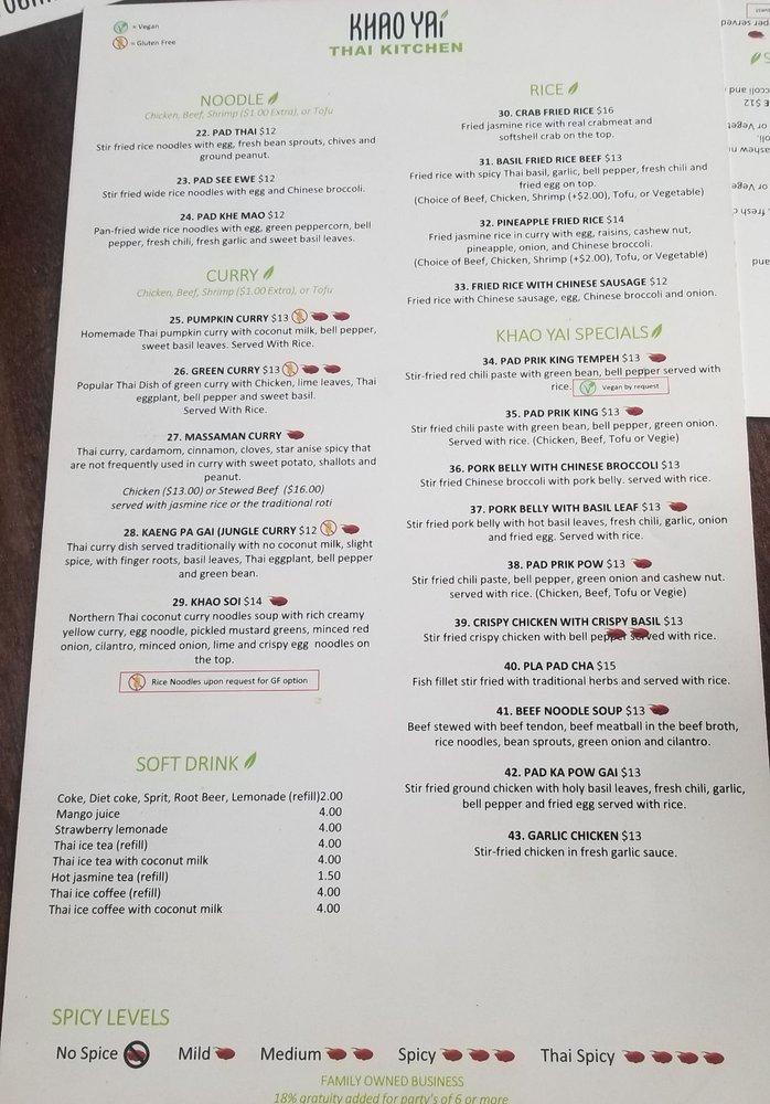 Menu at Khao Yai Thai Kitchen pub & bar, Beaverton