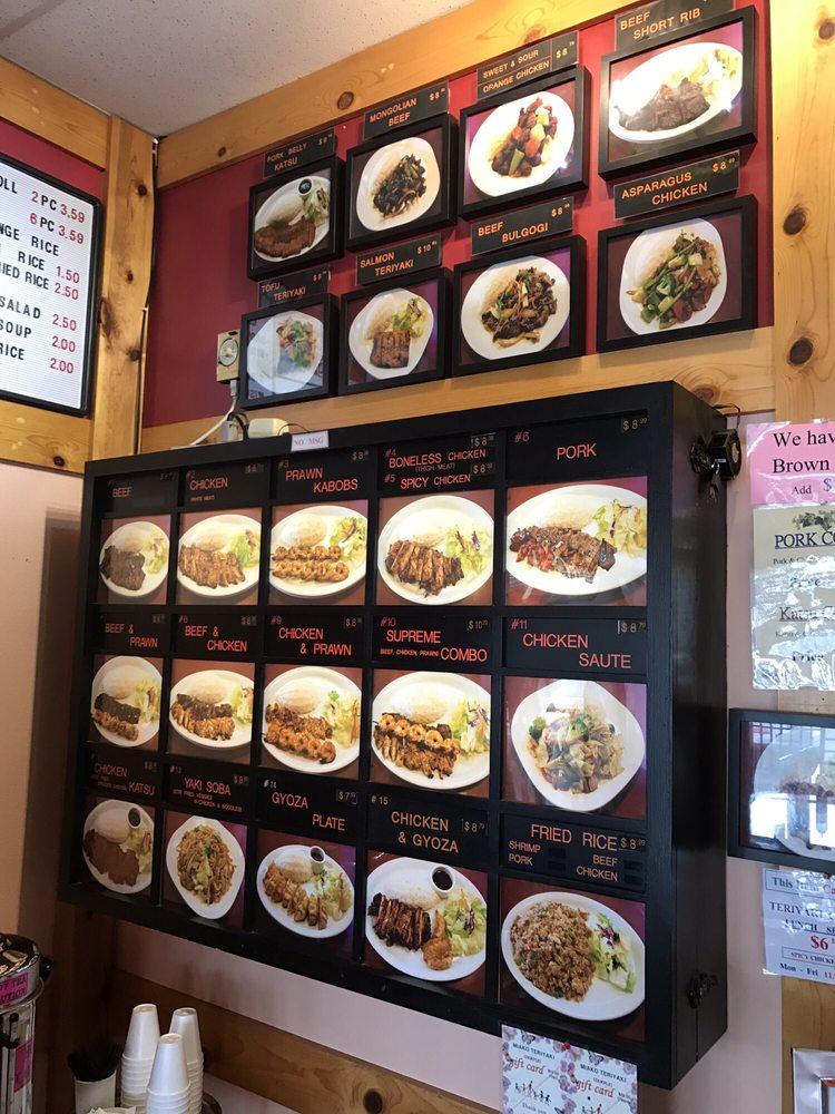 Menu at Miako Teriyaki restaurant, Mukilteo
