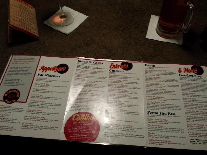 Menu at Amazing Joe's Grill restaurant, Muncie