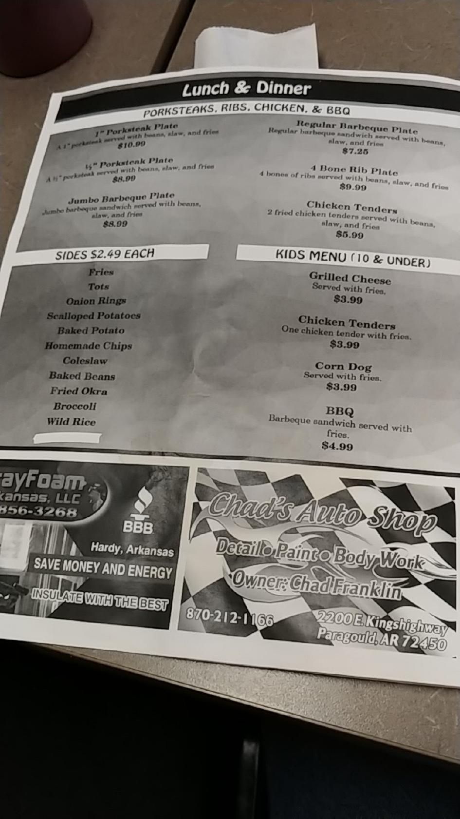 Menu at Ironhorse Barbeque And Steakhouse, Paragould