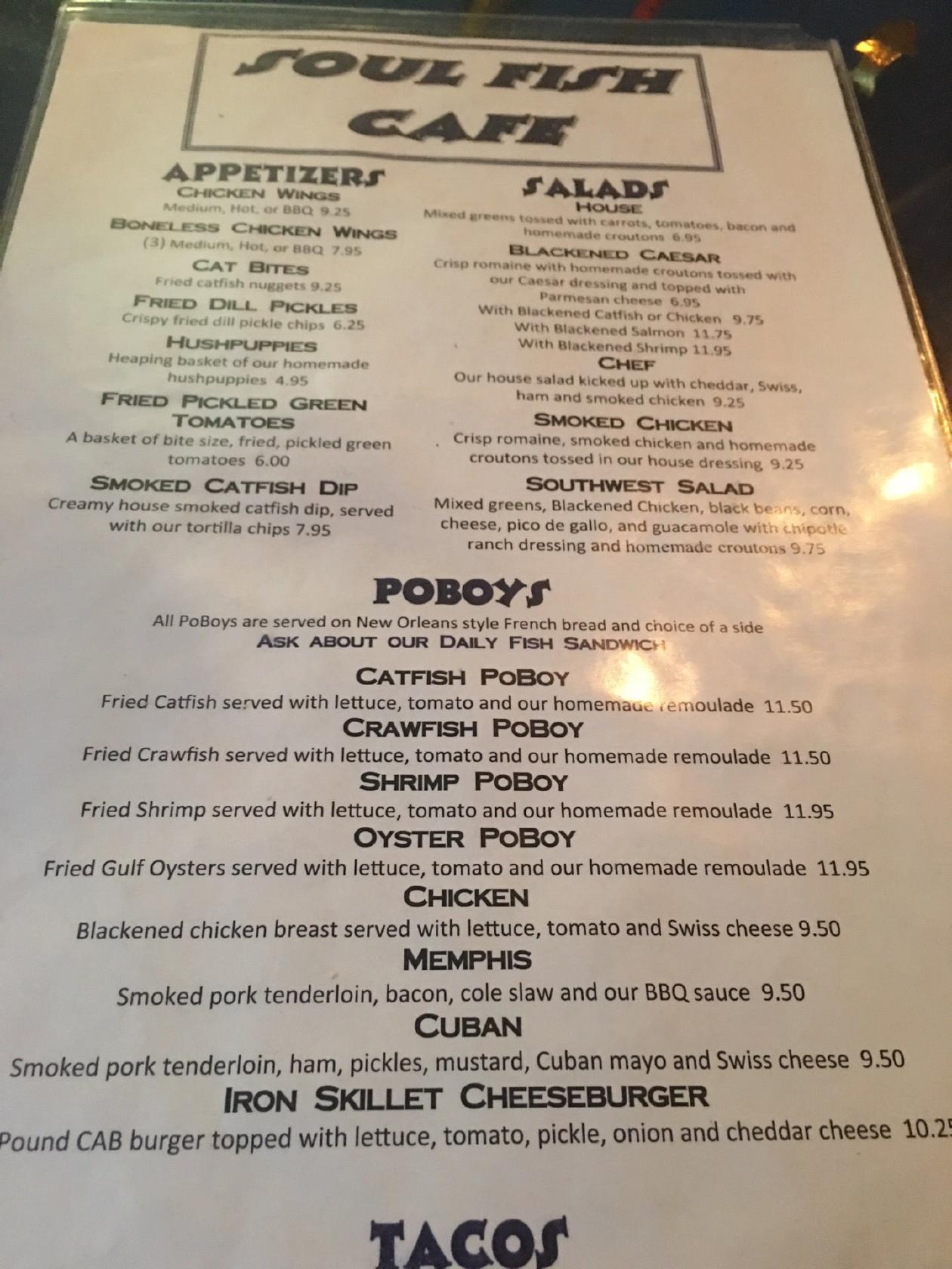 Menu at Soul Fish Cafe, Memphis, Poplar Ave