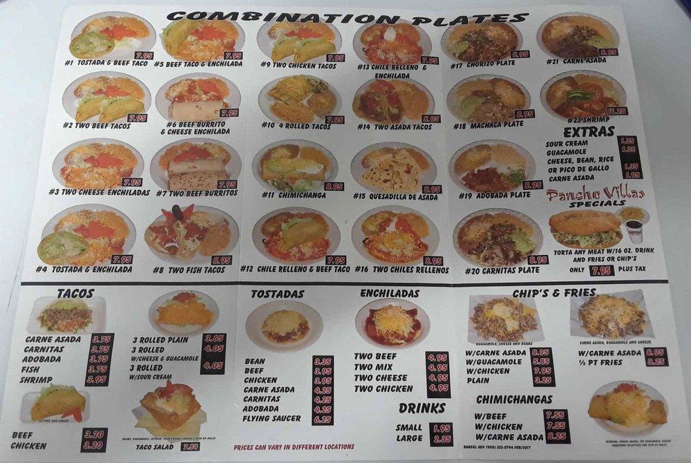 Menu at Pancho Villas Taco Shop #3 restaurant, Fort Mohave