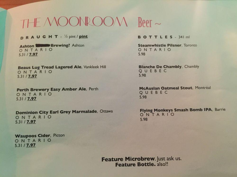 Menu at The Moonroom pub & bar, Ottawa