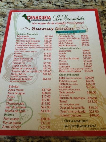 Menu At Cenaduria La Escondida Restaurant Tijuana Blvd Agua Caliente