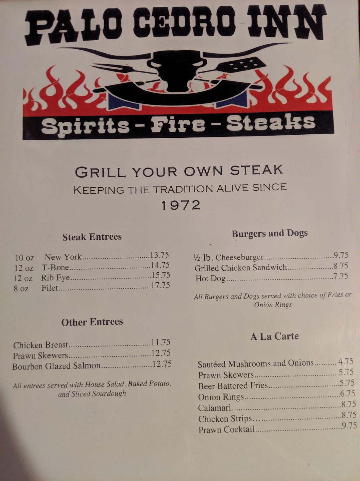 Menu at Palo Cedro Inn pub & bar, Palo Cedro, Deschutes Rd