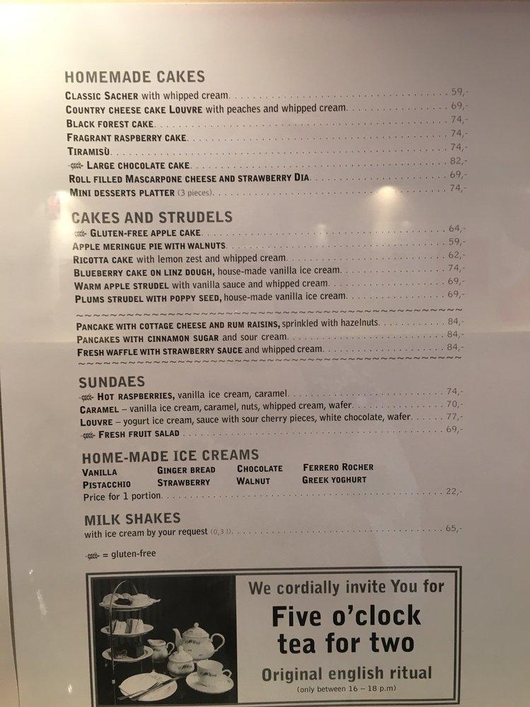 Menu at Café Louvre cafe, Prague, Národní 22