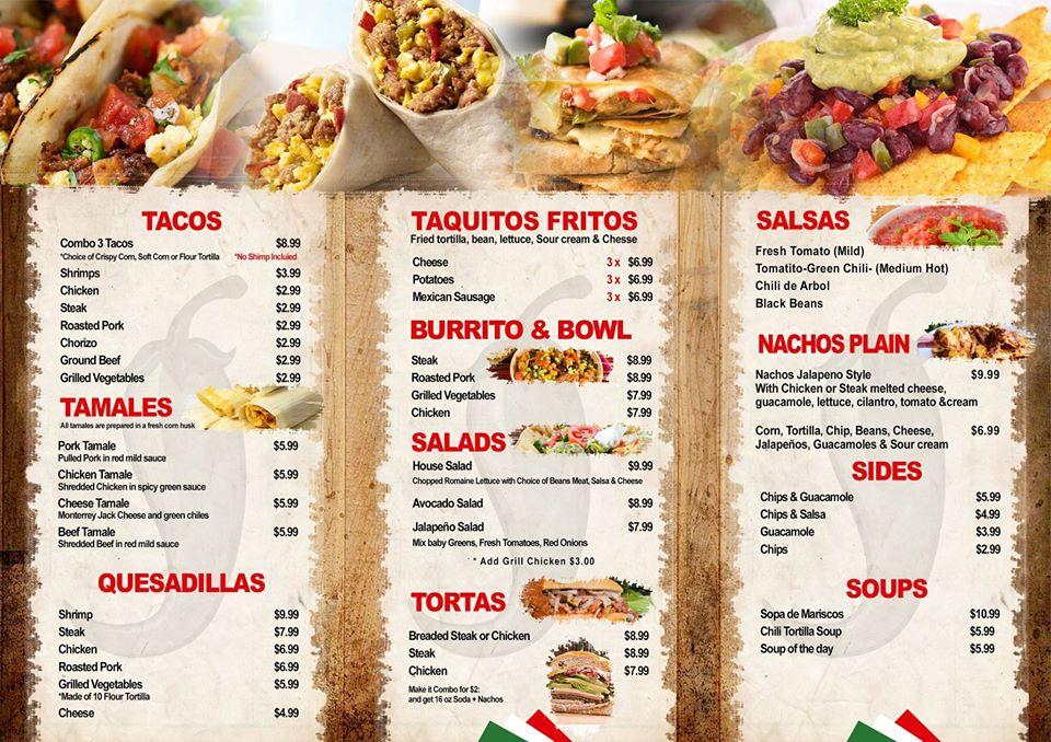 Menu at Jalapeño Mexican Grill restaurant, Middletown