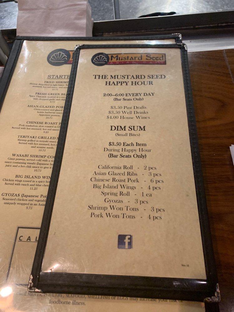 Menu at Mustard Seed restaurant, Missoula