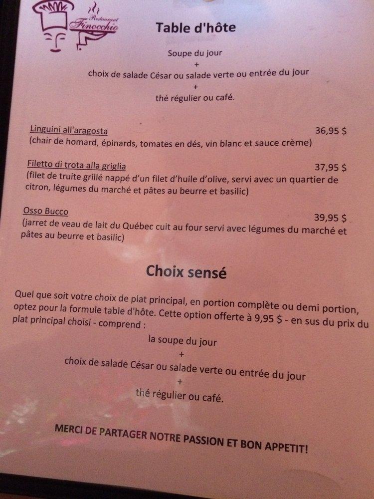 Menu at Restaurant Finocchio, SainteMarthesurleLac
