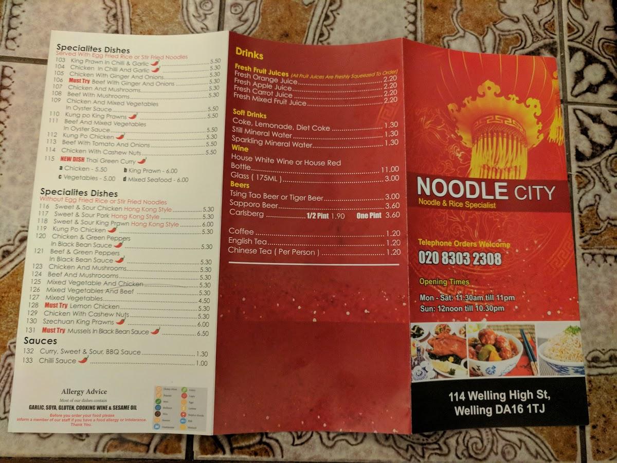 Menu at Noodle City restaurant, Welling, 114 Welling High St