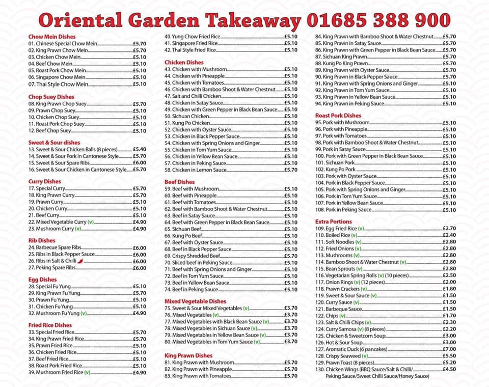 Menu at Oriental Garden restaurant, Merthyr Tydfil, Merthyr Tydfil ...