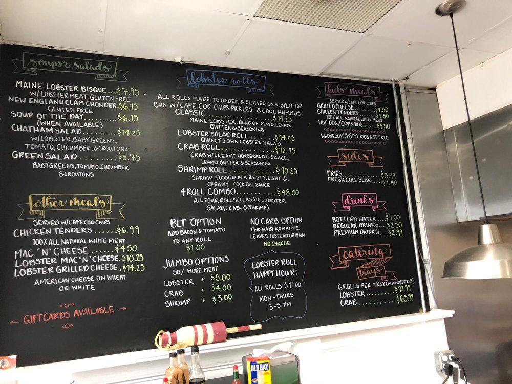 Menu at Quincy's Original Lobster Rolls restaurant, Cape May, 709 Beach Ave