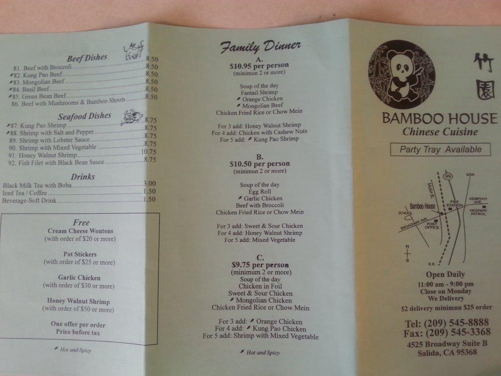 Menu at Bamboo House restaurant, Salida, Broadway Ave