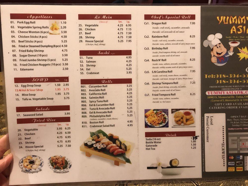 Menu at Yummy Asia restaurant, Tulsa