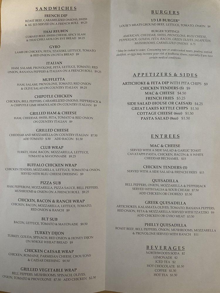 Menu at Stone Oven pizzeria, Lake Ann