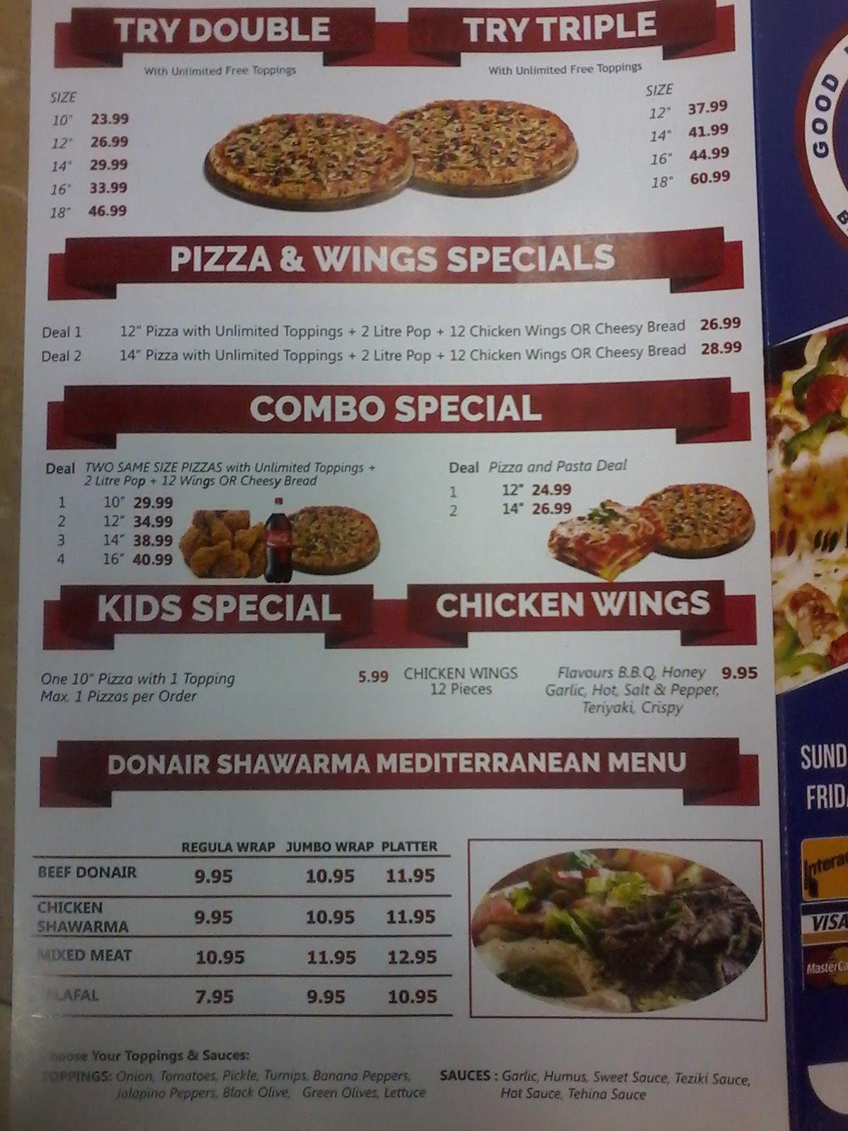 Menu at CPD Calgary Pizza Donair restaurant, Calgary, Valley Ridge Dr