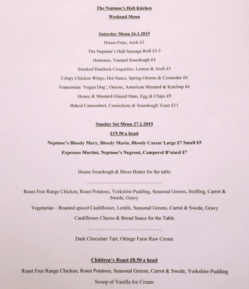 Menu at Neptunes Hall pub & bar, Broadstairs