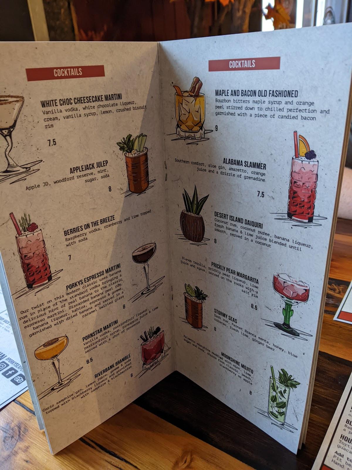 Menu at Porky's Restaurant, North Shields