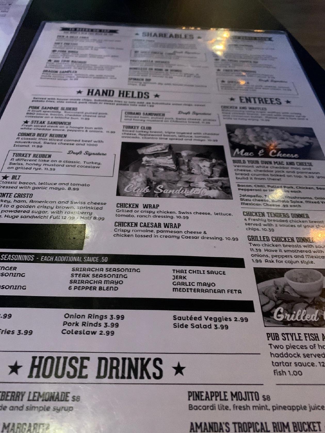 Menu at The Draft Sports Bar & Grill, Swartz Creek