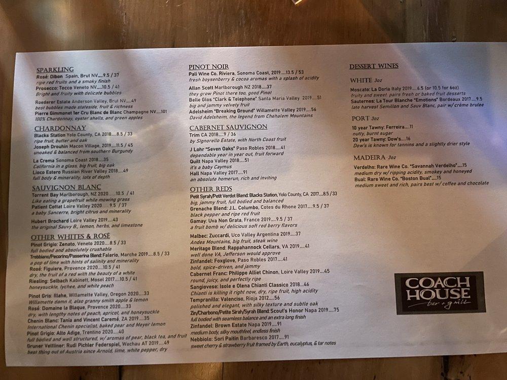 Menu at Coach House Bar & Grill, Norfolk