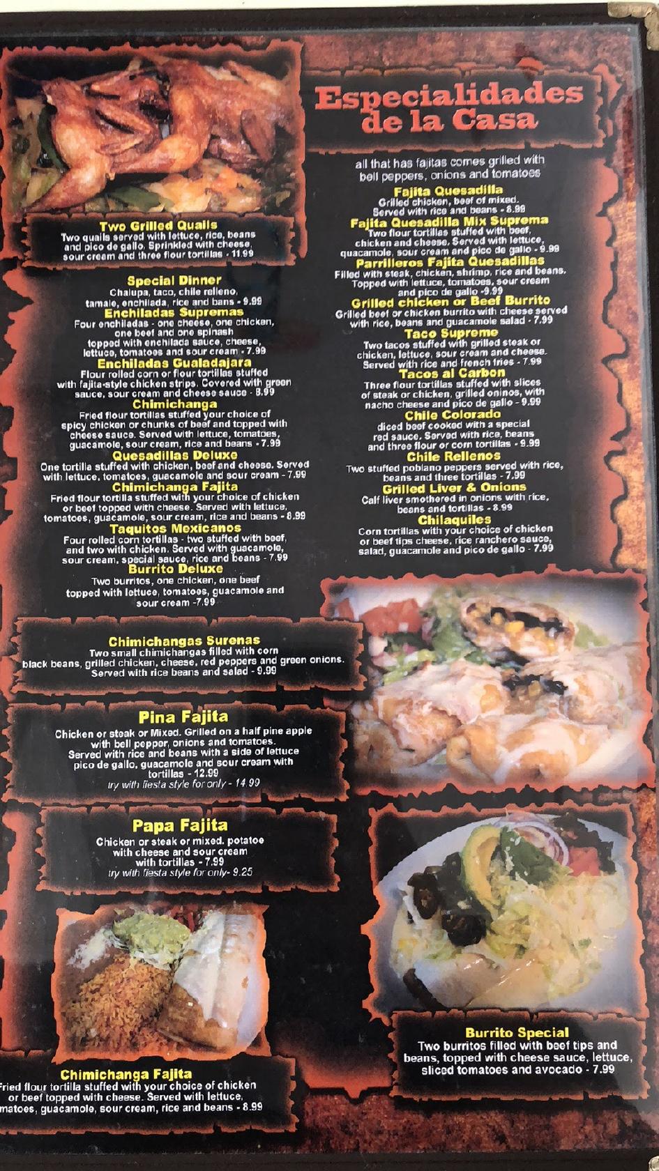 Menu at Los Parrilleros, Mexican Grille restaurant, Mendenhall