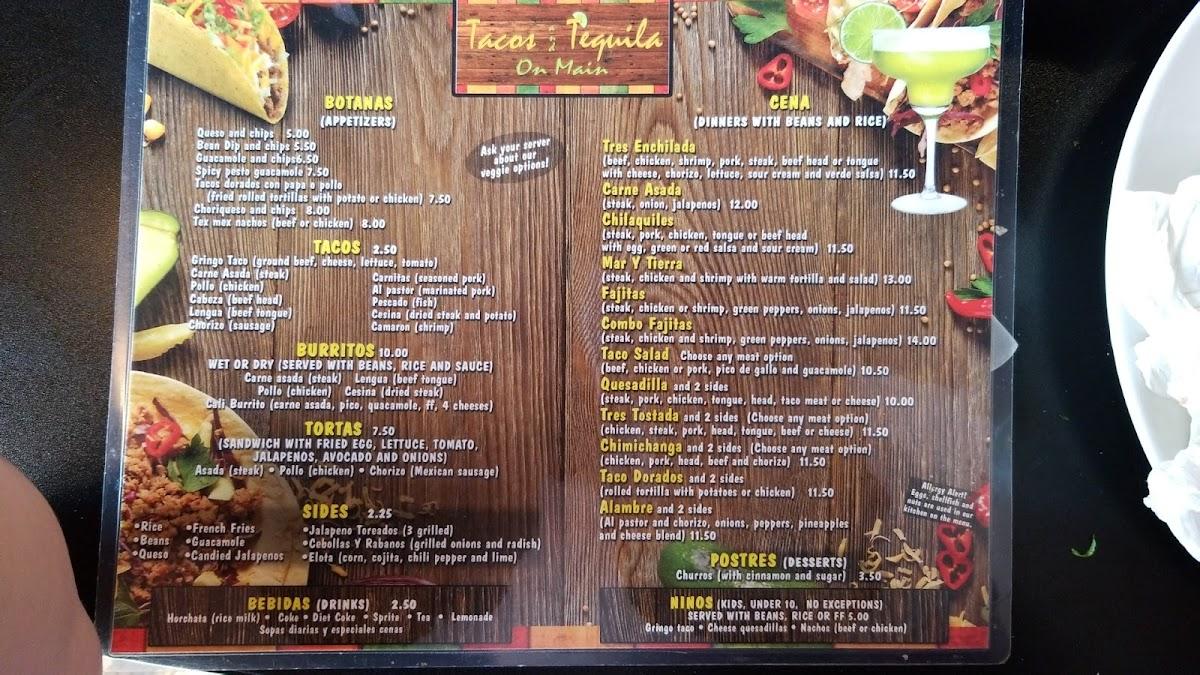 Menu at Tacos & Tequila on Main BBQ, Speedway