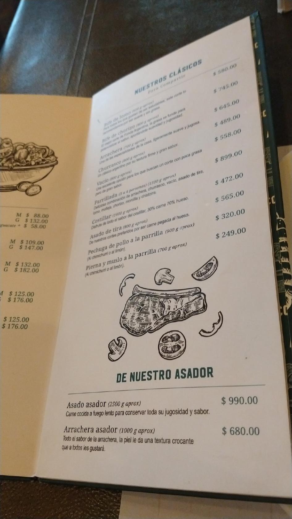 Carta del restaurante Fonda Argentina Vía Vallejo Ciudad del México