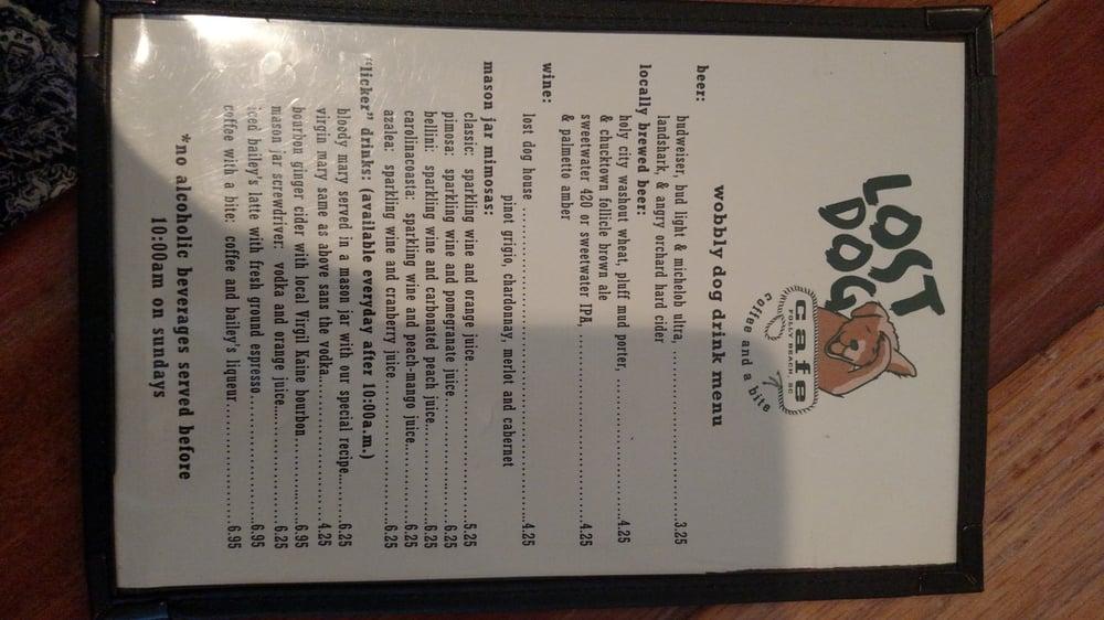 Menu at Lost Dog Cafe, Folly Beach